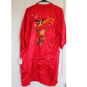 VTG Imperial Fashions Japanese Red Kimono Cardigan Hummingbird Cherry Blossom